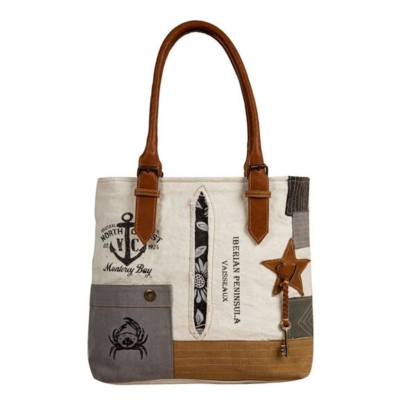 Myra Bag Handmade Expedition Tote Bag Upcycled Canvas & Cowhide Leather - Picture 1 of 8